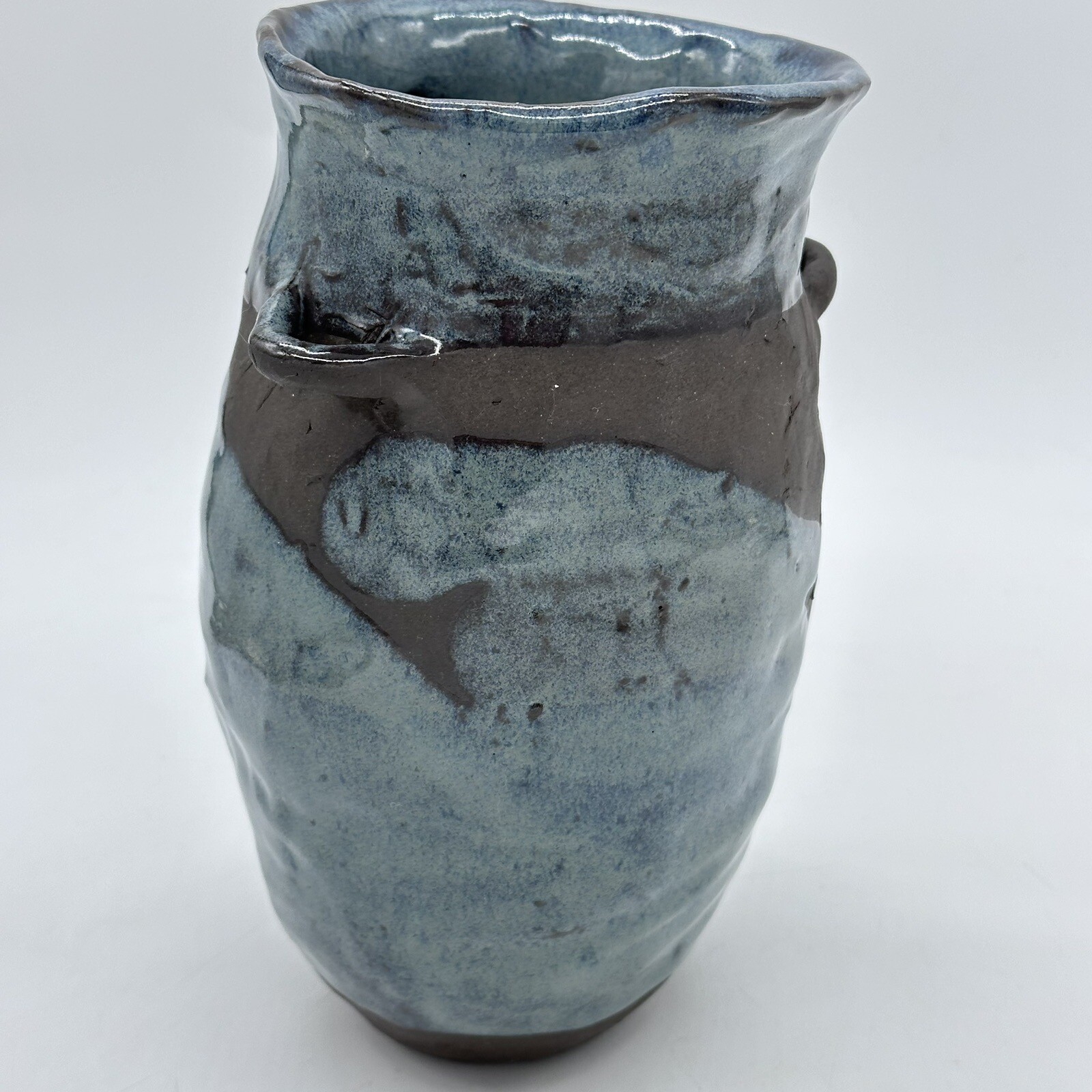 Pottery Handmade Crude Primitive Style Vase Double Handled Clay Pot