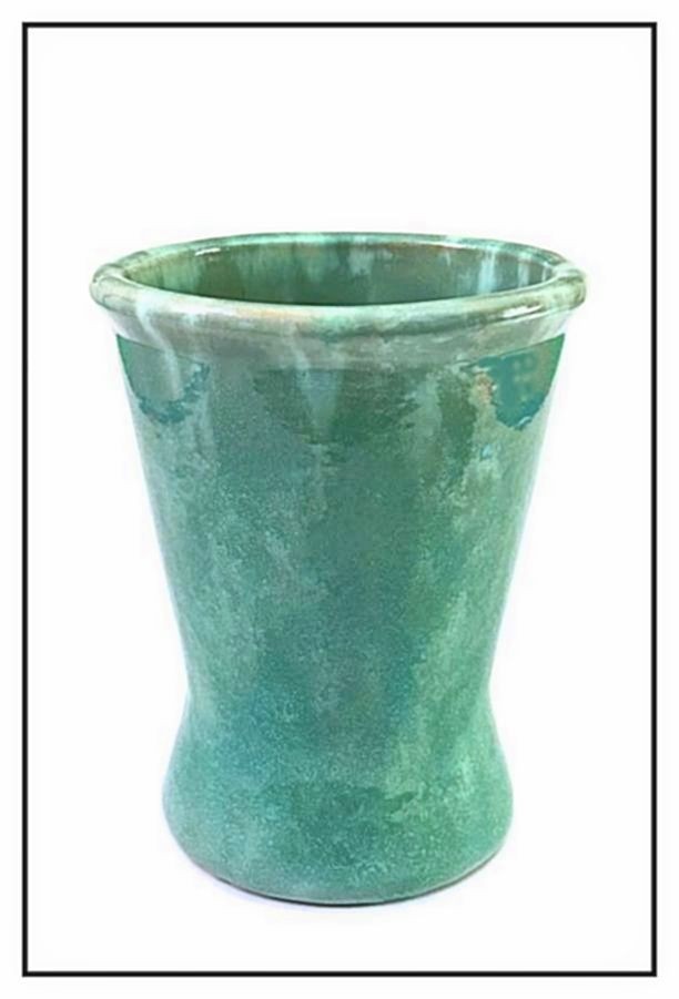 PANAMA POTTERY Rare 8″ Vase, Attractive Green Blended Glaze, Buff Clay, c1920’s