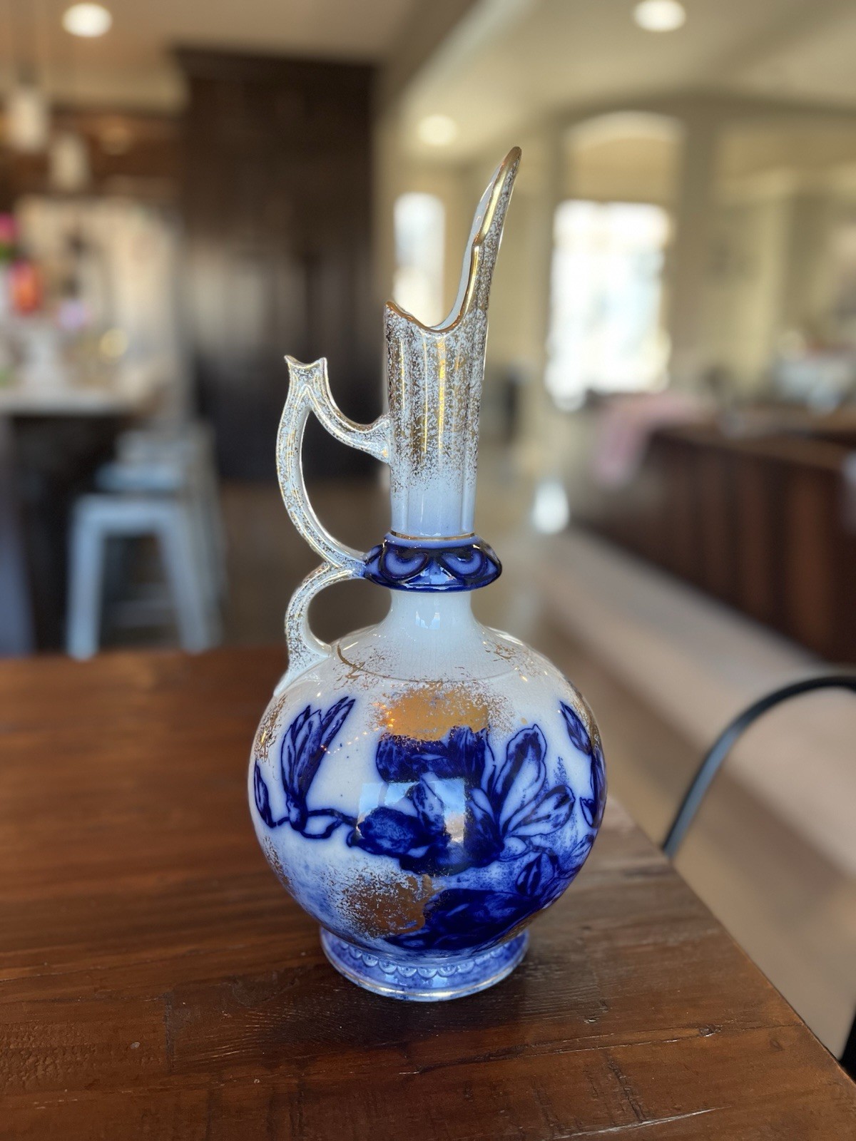 Antique Phoenix Art Faience Forester Flow Blue Gold Nouveau Vase 1890