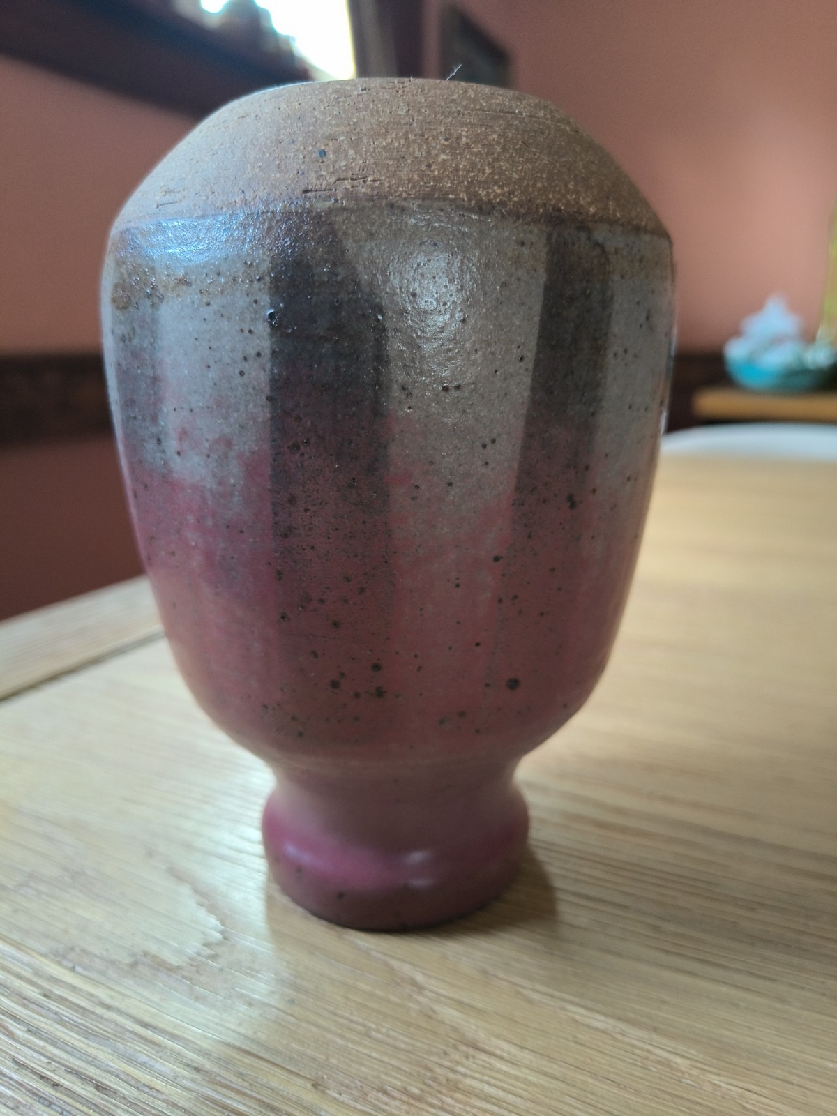 Vintage Studio Pottery Vase Signed Pink Grey Drip Stoneware Akron Ohio