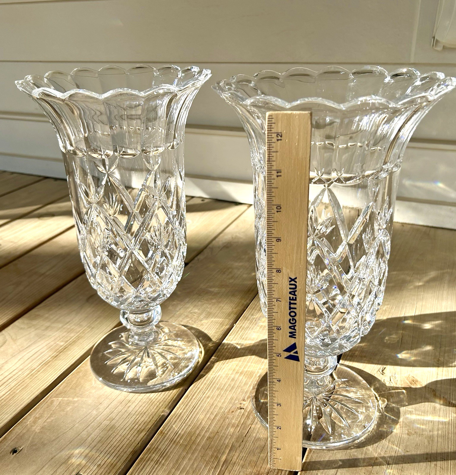 Gorgeous Vintage PAIR Large Huge Crystal Cut Glass VASES Mikasa Vase Mantle