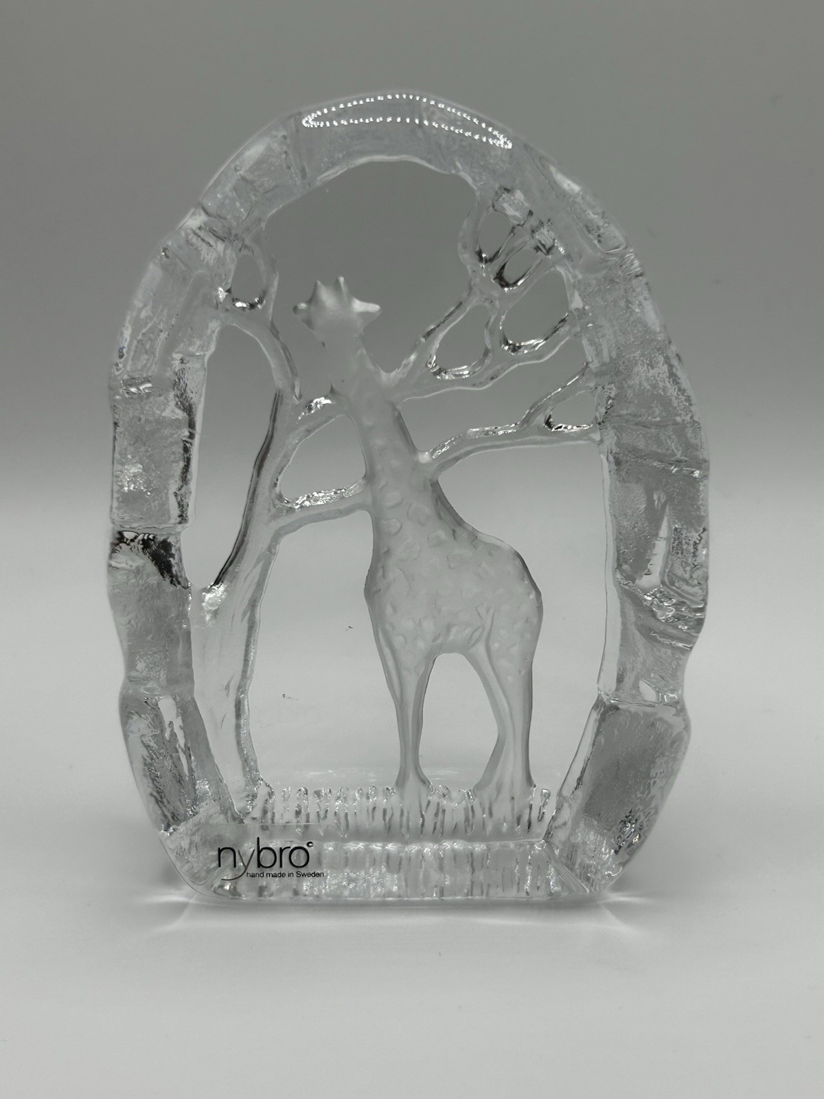 Nybro Sweden Signed Crystal Block – Giraffe -4.25″