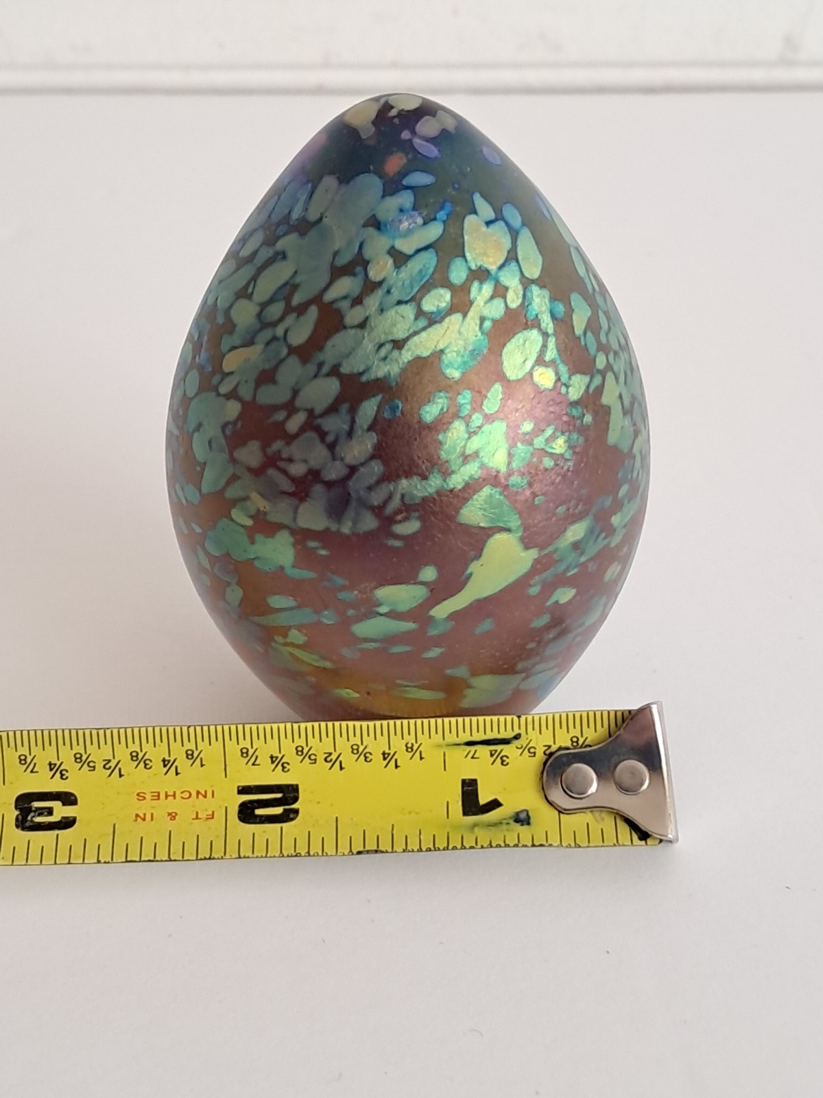 Vintage John Cook Glass Paperweight Signed 1991 Egg Shape Iridescent 3.25 inch H
