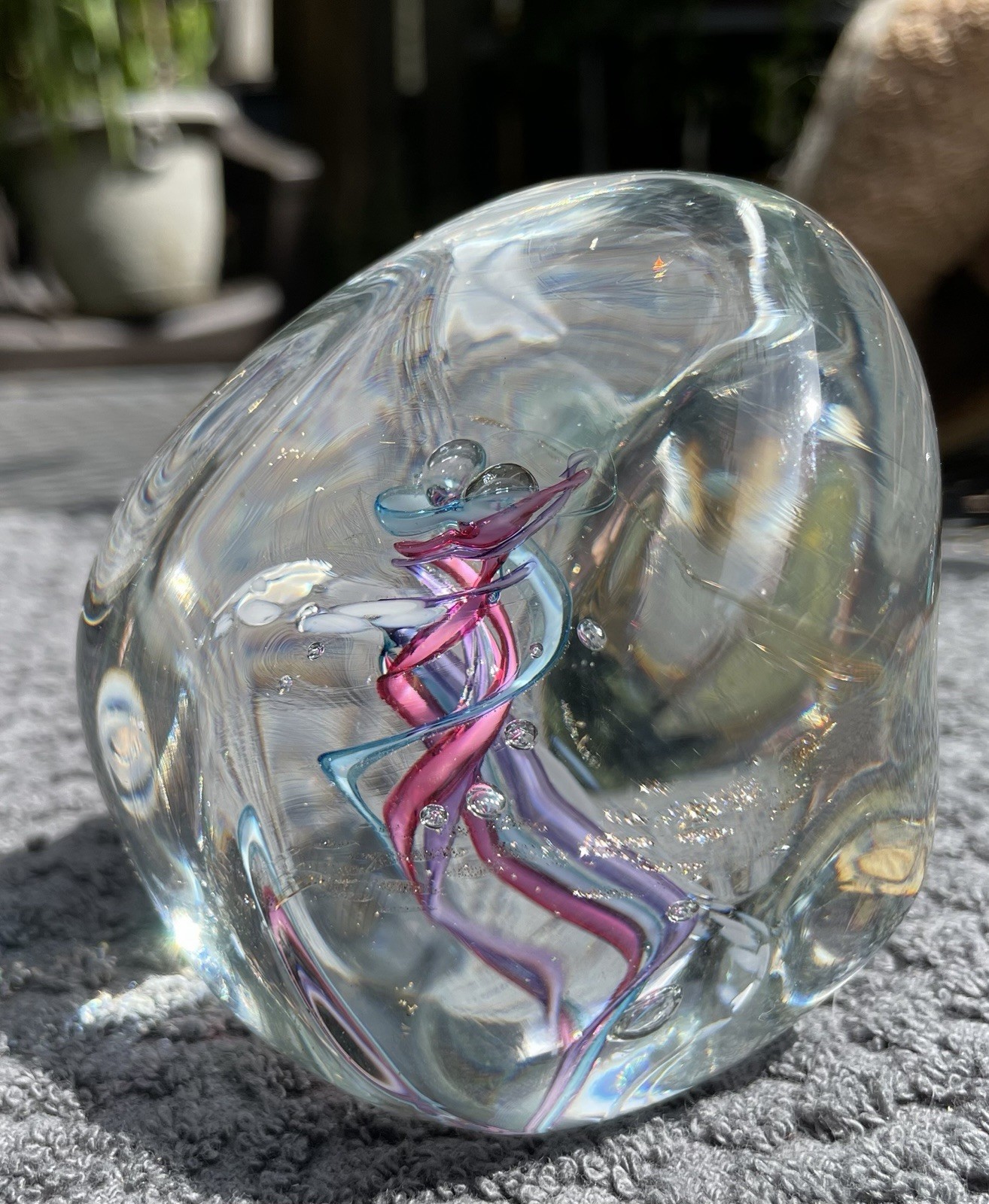 Robert Hamon Signed Art Glass Paperweight Colorful Swirl Abstract Organic Dancer
