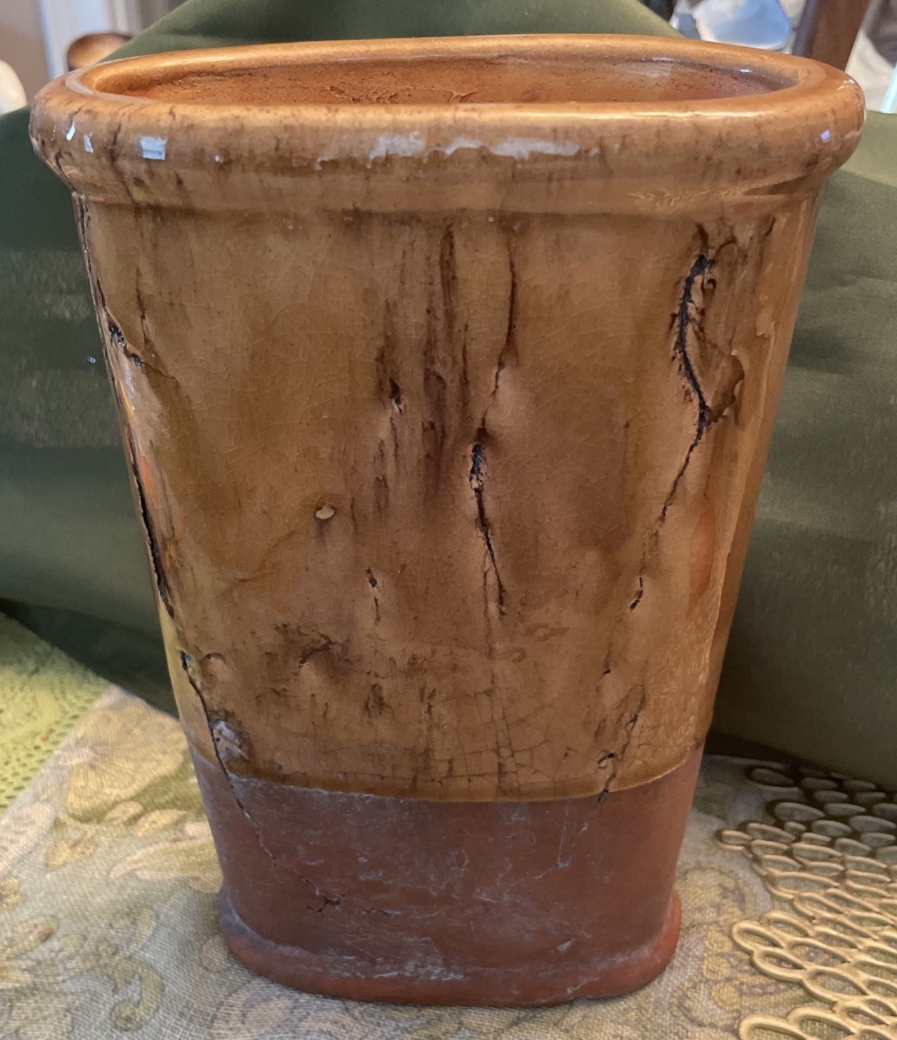 Handmade Textured Art Pottery Vase Tall Oval 8.75”x5”x4” 3.2 Lbs