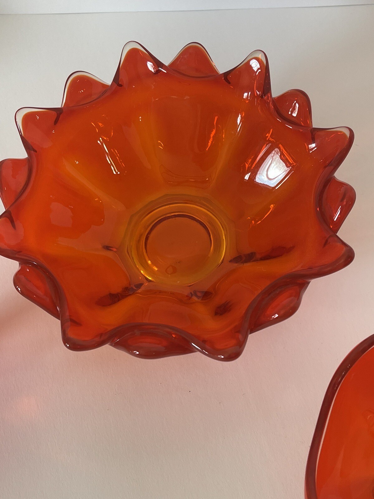 Amberina glass Candle Stick And Compote Bowl Viking Mcm Orange Yellow