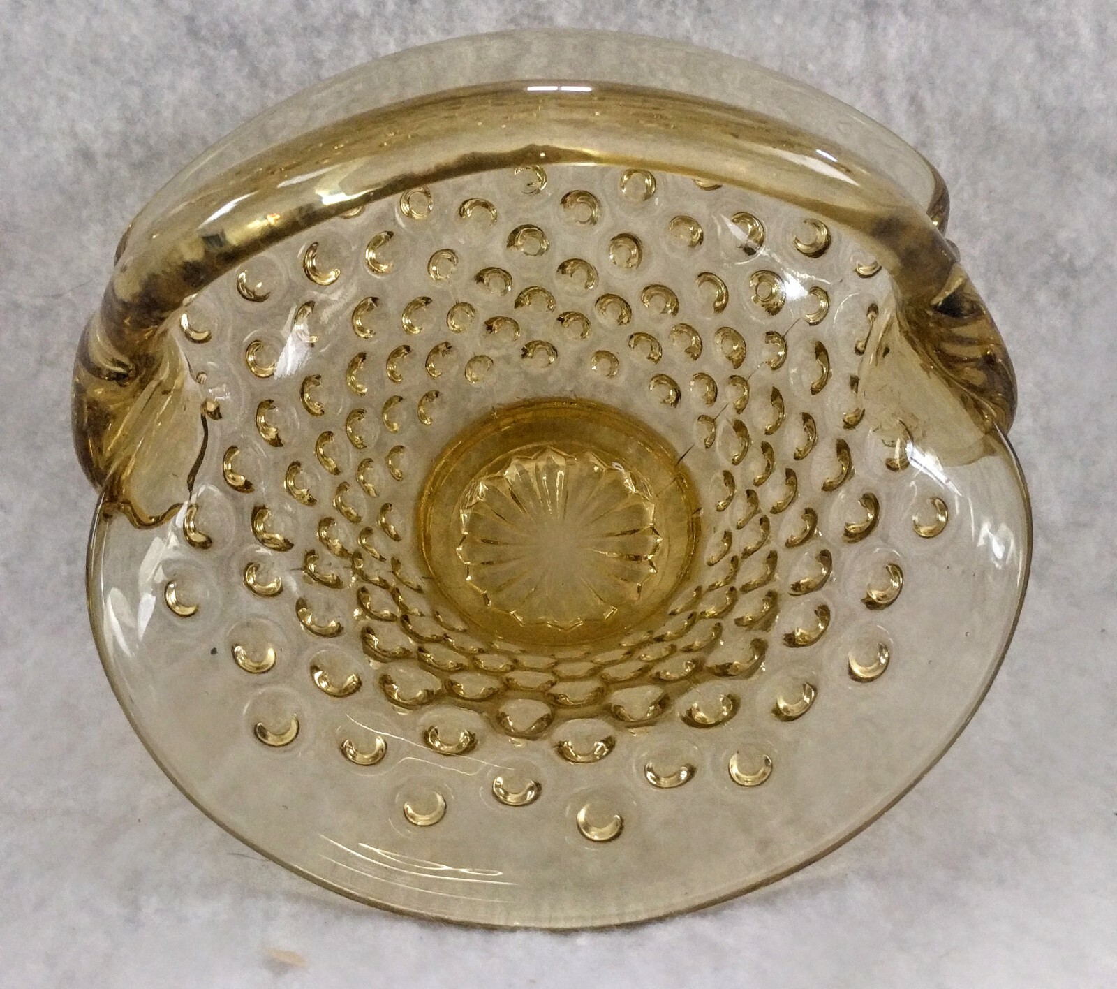 Amber Hobnail Handled Basket is 6″ Inches Wide x 2″ 