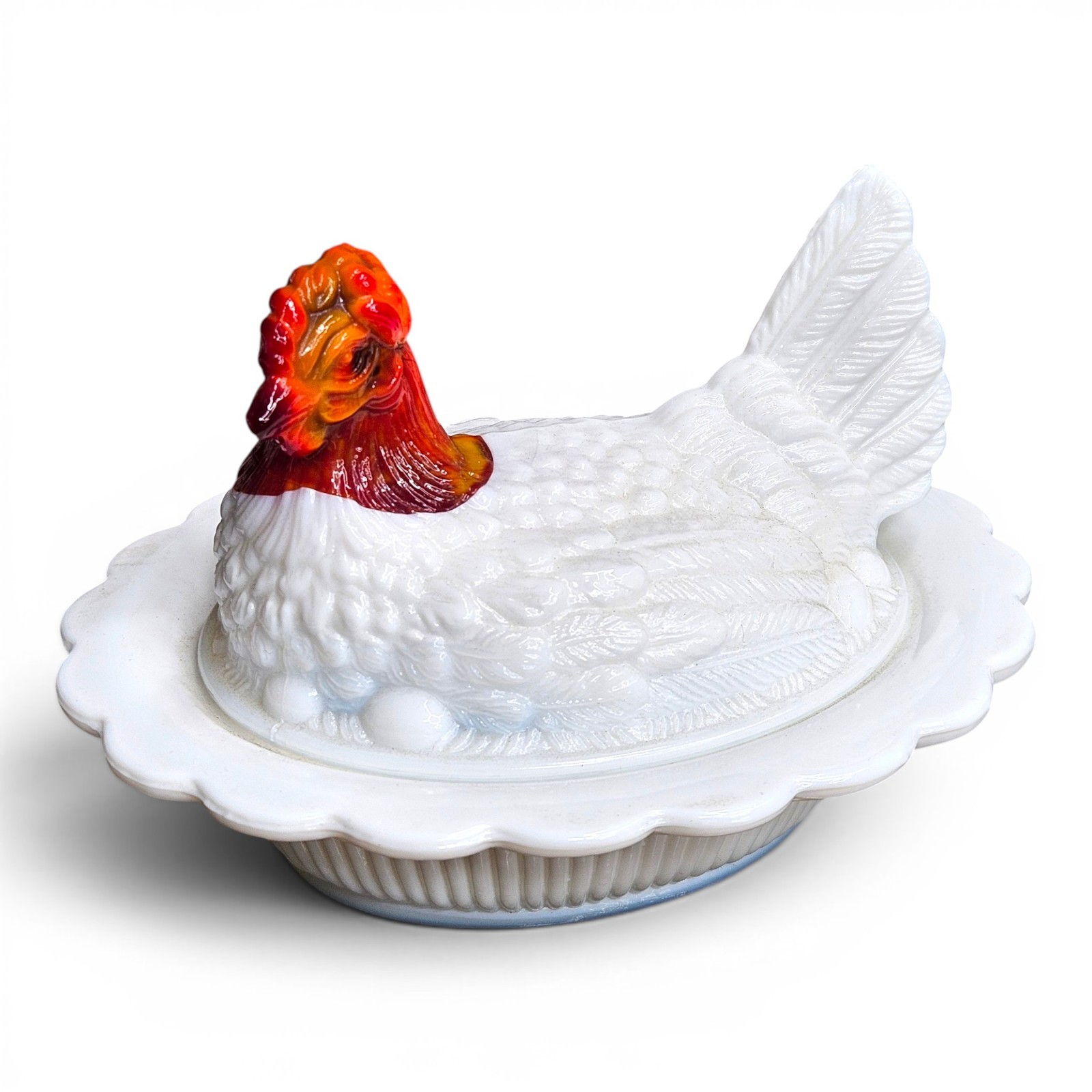 Mosser Slag Glass Head Hen On Nest Cadmium Glow