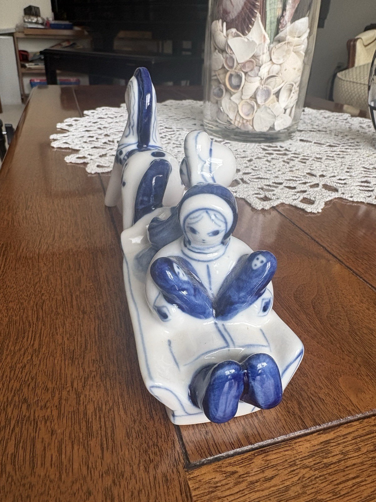 Vintage USSR Porcelain Figurine: Gzhel-Style Horse-Drawn Sleigh