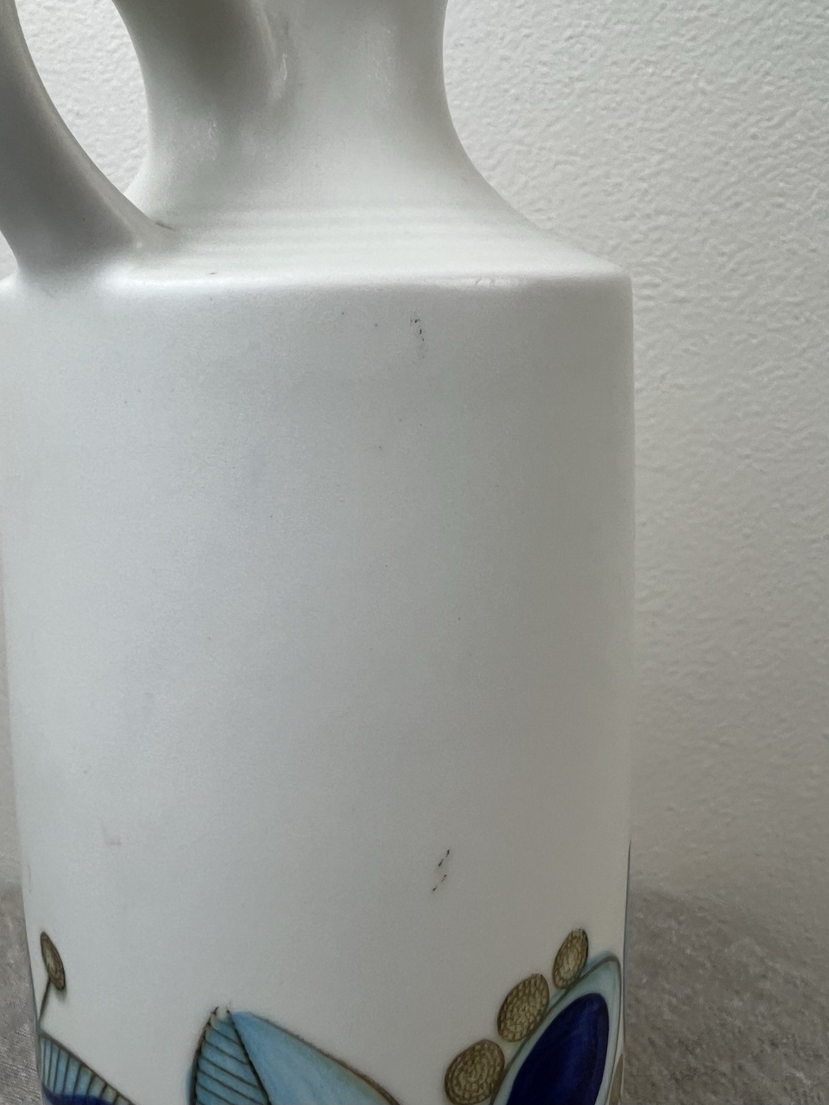 Vtg MCM Sweden Rorstrand 9″ Tall Susie Vase Leena Morsk Blue Floral Ceramic