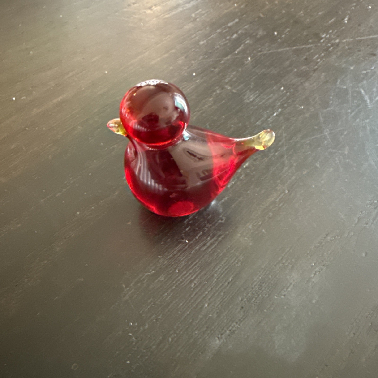 3 Vintage Blown Art Glass Ruby Red Amberina Miniature Cardinal Bird 1.5” EUC