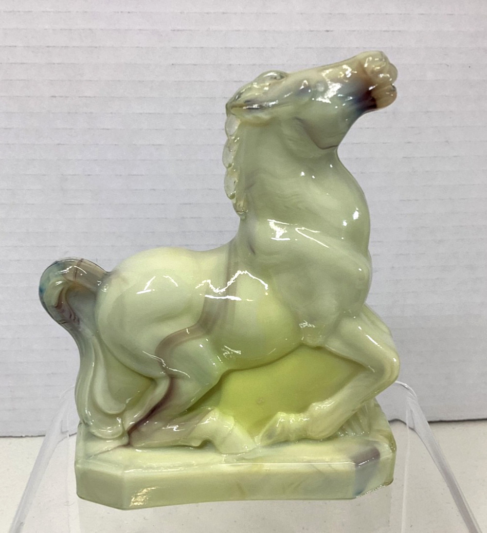 Vintage Boyd Joey The Horse Art Glass Figurine Lime Yellow Slag Cadmium Glows