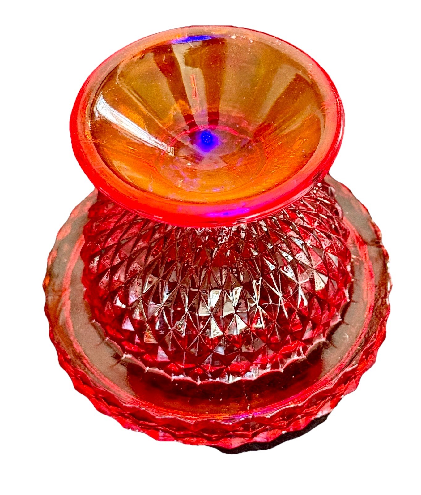 Vintage Viking Glass Diamond Point Fairy Lamp *BASE ONLY Red Amberina W/ Cadmium