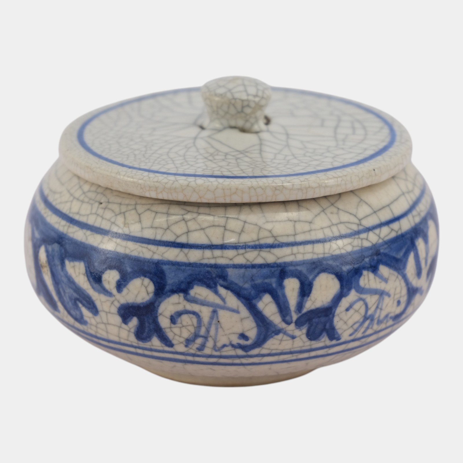 Dedham Pottery 1929-1943 Arts And Crafts Blue Rabbit Ceramic Lidded Sugar Bowl