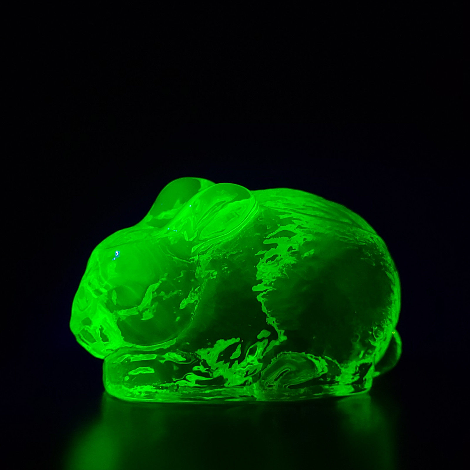 Vaseline Uranium Glass Rabbit Vaseline Yellow Glass Animal Figurine Art Deco