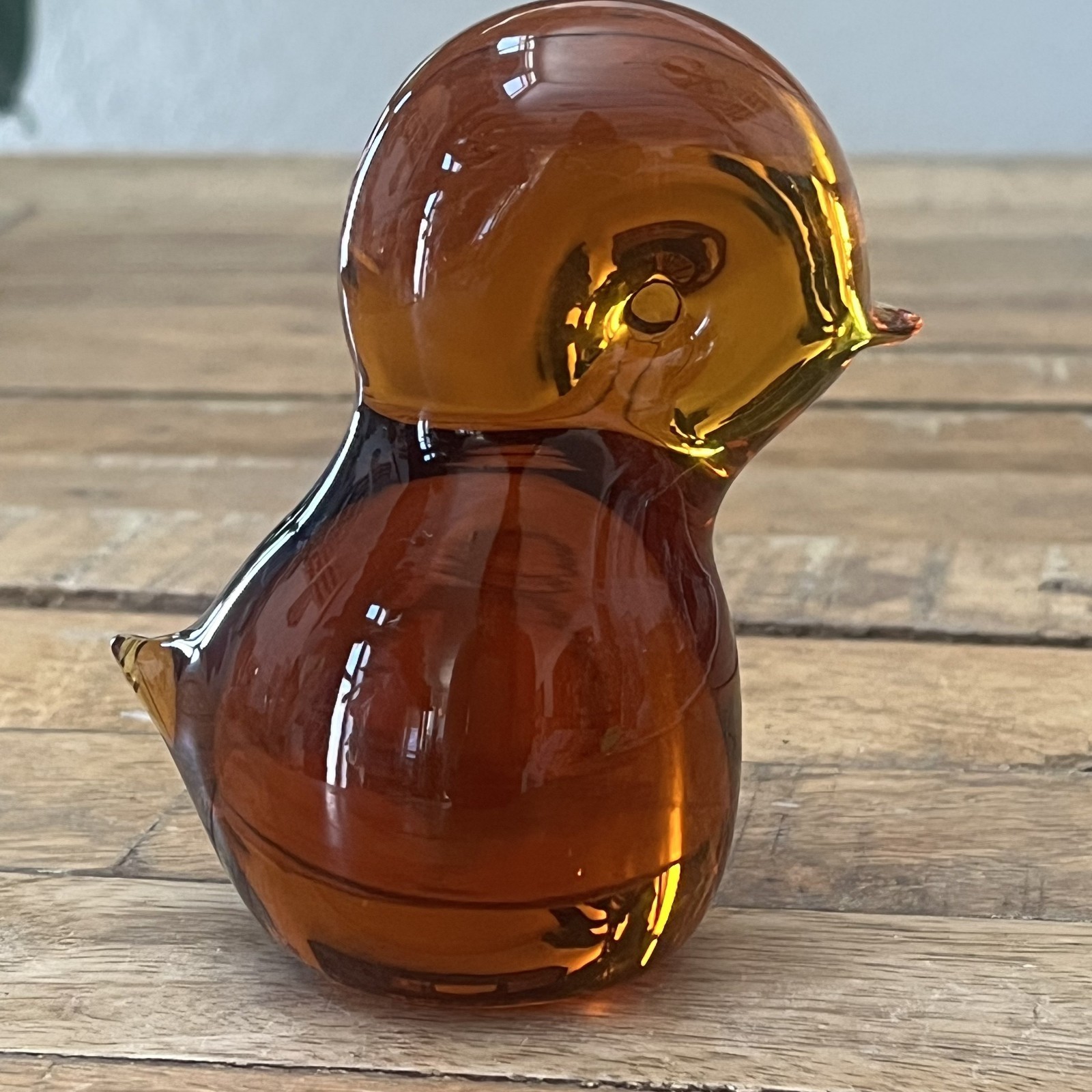 Art Glass Bird Chick Figure Paperweight Amber Color Glass Hand Blown