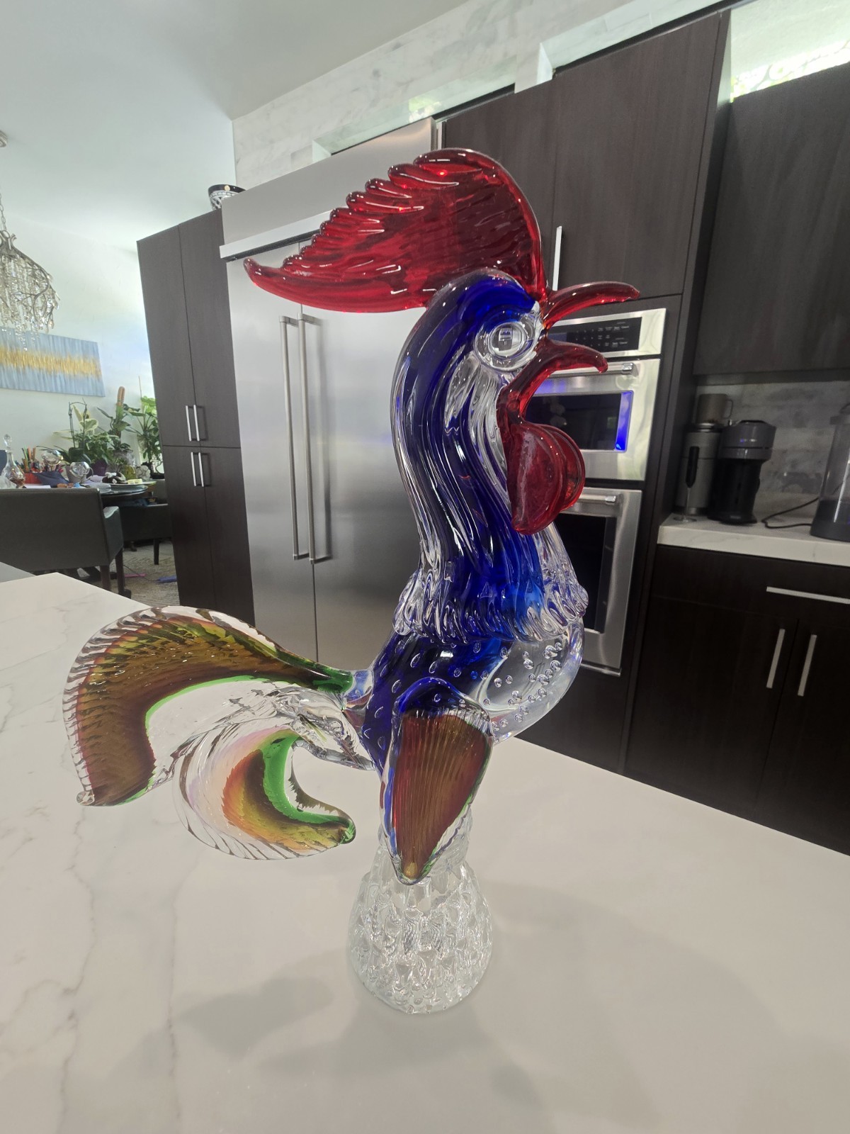 Genuine Murano Hand Blown Rooster Art Glass Colorful Italy Bubbles