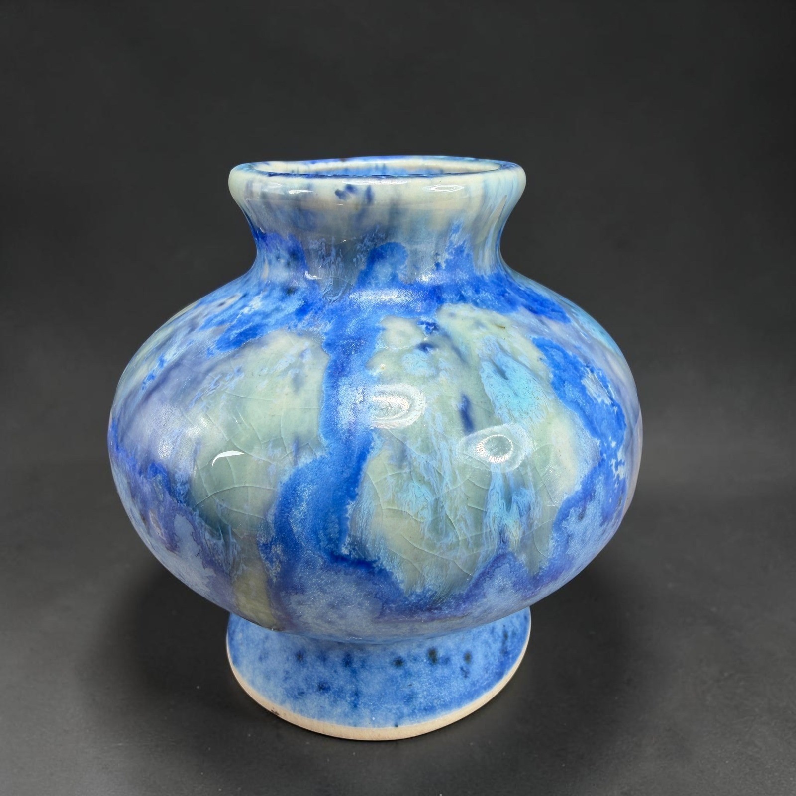 JSP Studio Pottery Bud Vase Blue Drip Glaze Ceramic Small Bud Vase Vessel 3 Inch