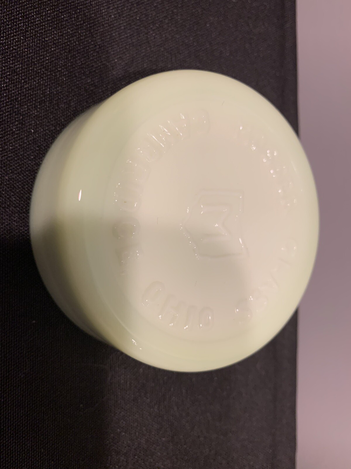 Vintage Mosser Glass Yellow/Green Custard Advertising Paperweight Uranium Glass