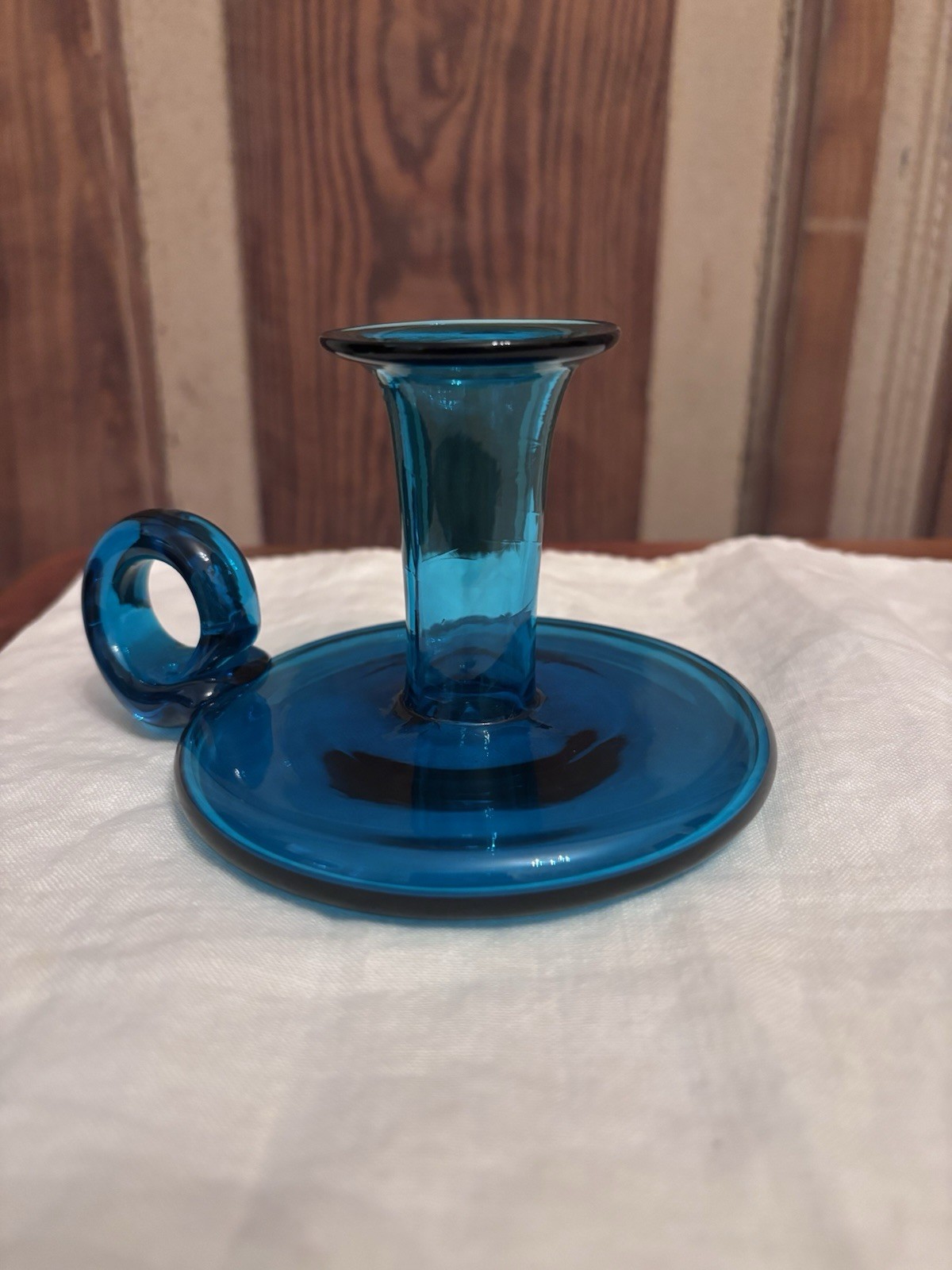 Blue Glass Decorative Candle Holder with Handle Glossy