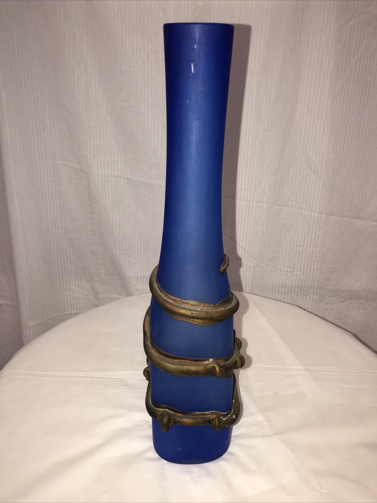 Art Deco Style Blown Glass Vase “Pt33” Metal Coated Blue Hand Made #10