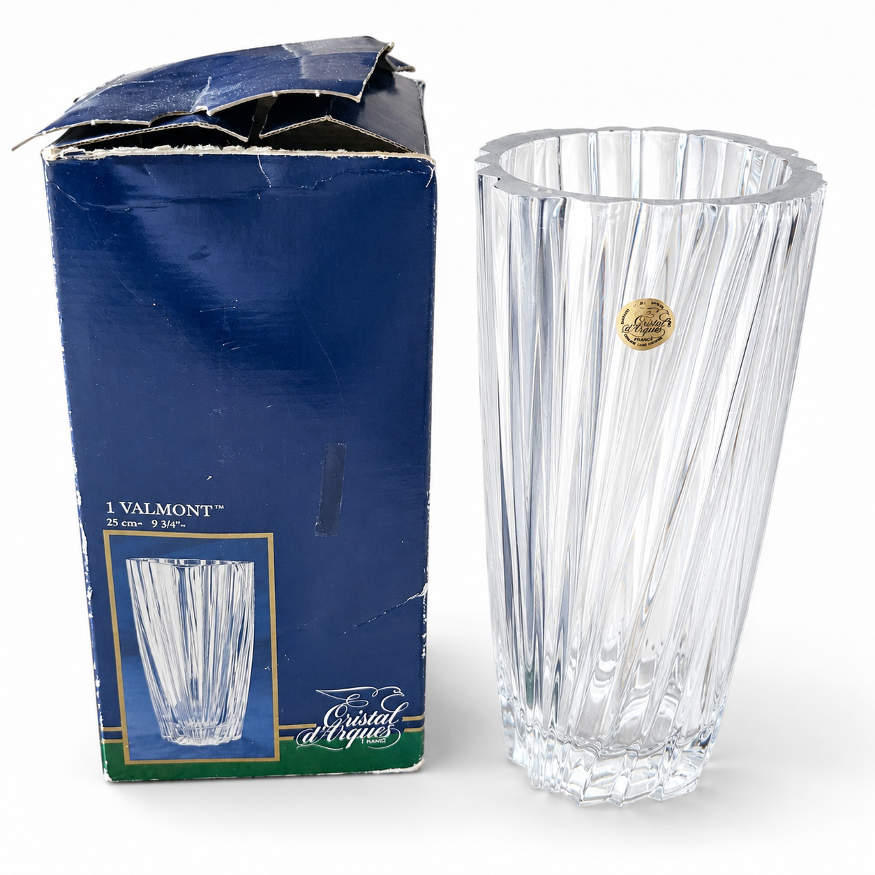 Cristal d’Arques Valmont Crystal Vase 9 3/4” France Lead Crystal Original Box