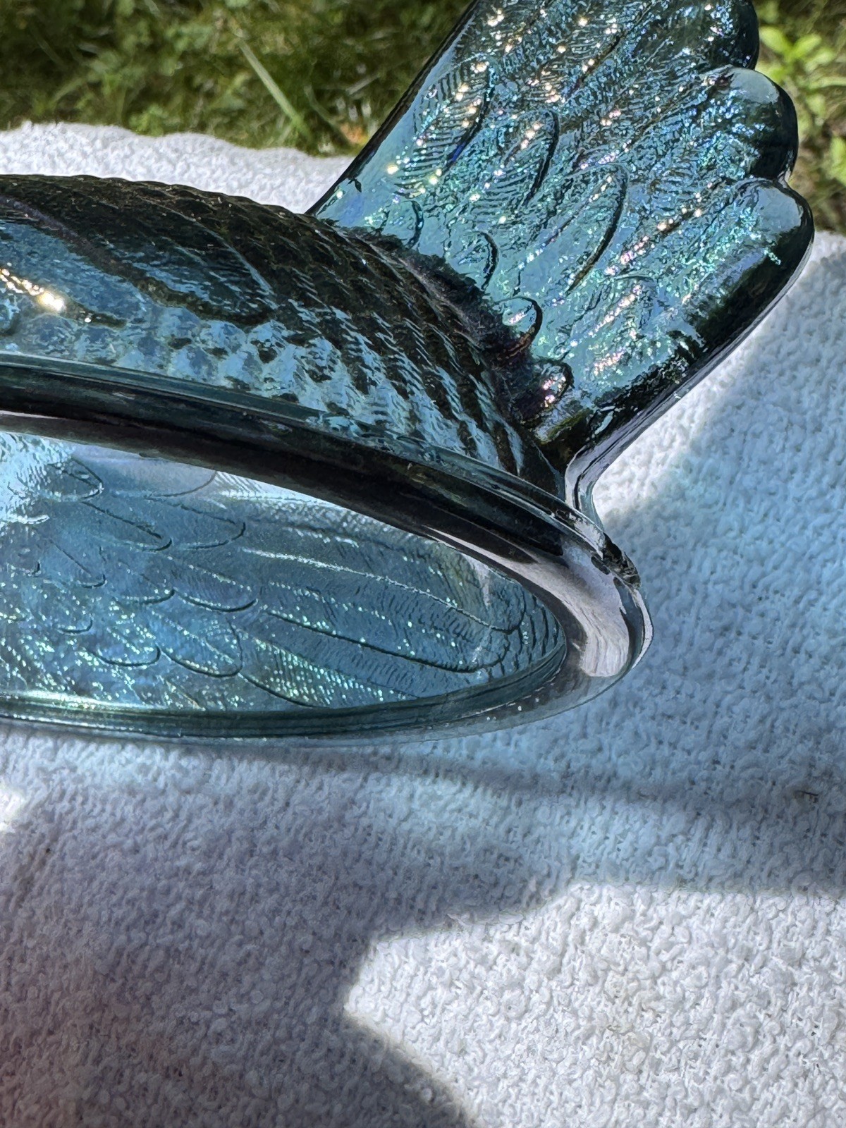 Indiana Glass Iridescent Blue Carnival Hen On a Nest Candy Dish 7″ Vintage