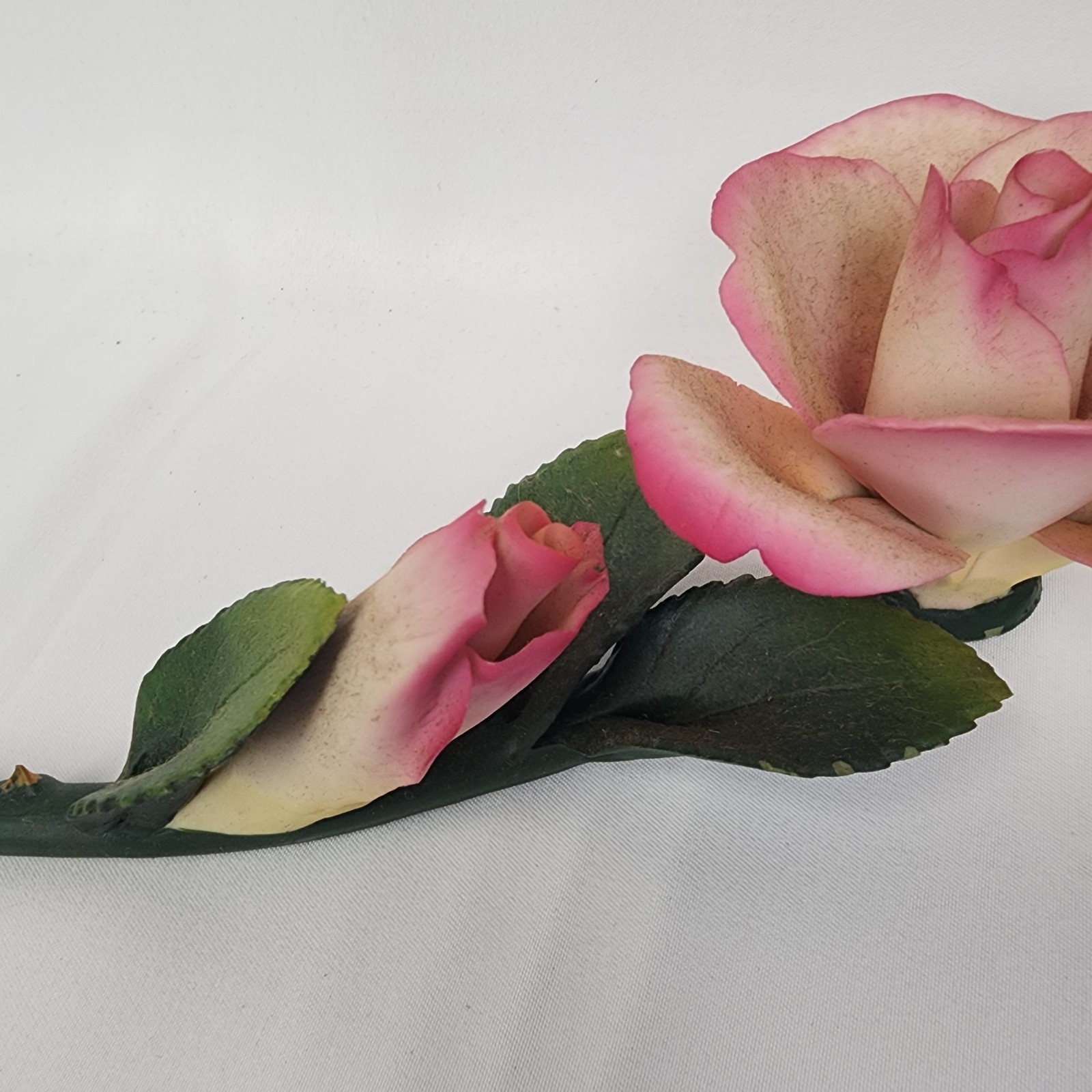 Vintage Napoleon Italian made ceramic pink and yellow long stem rose