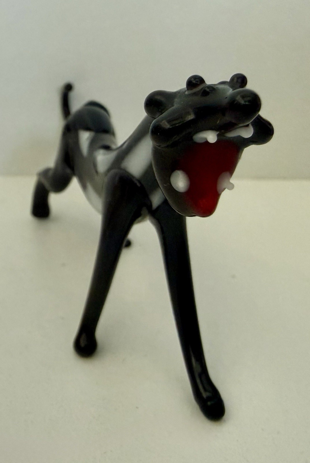 Vintage Miniature Blown Art Glass Black Panther Figurine 4”
