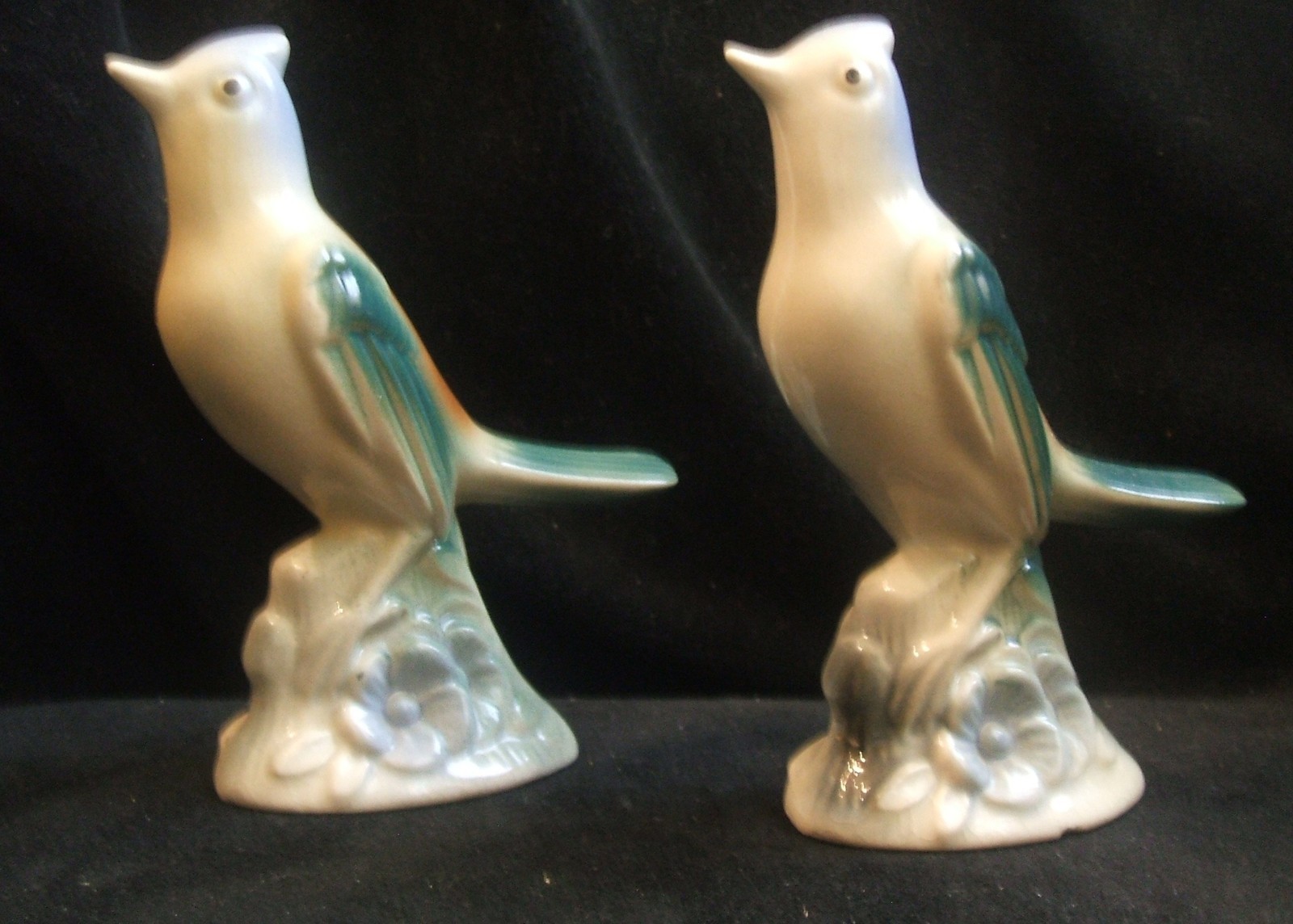 2 Vintage Royal Copley Ceramic Larks Bird Figurines 5 1/4 Inches Tall