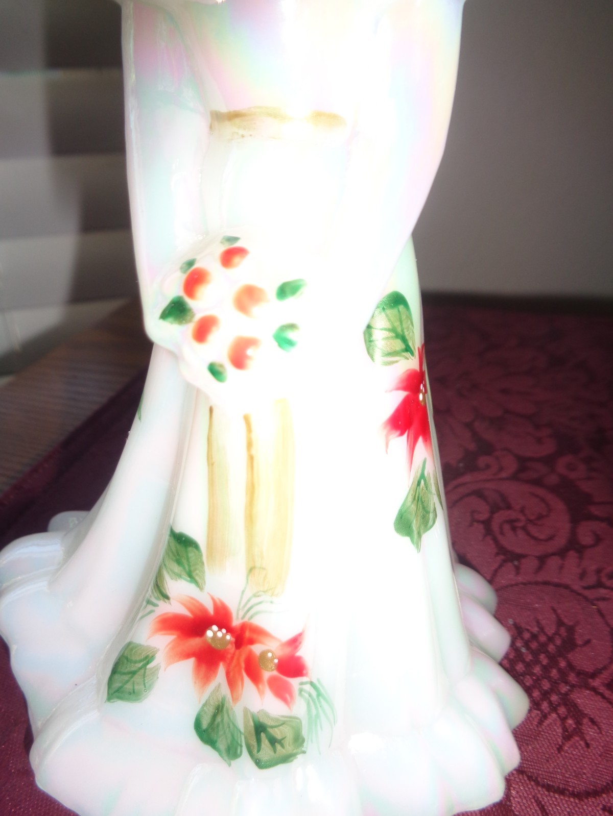Fenton Mother of Pearl HP Poinsettia Christmas Bridesmaid Ltd Ed 49/150