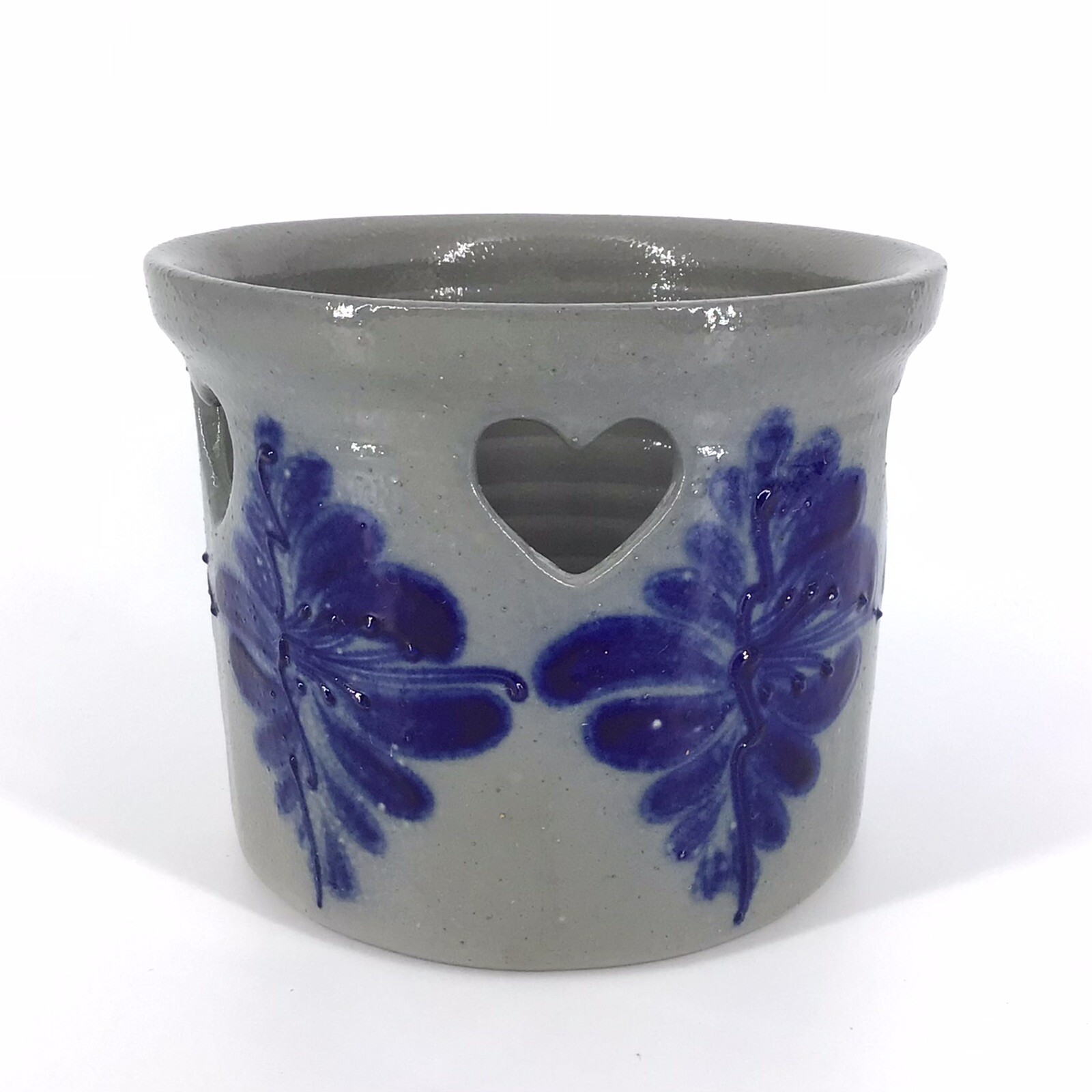 Eldreth Pottery Luminary Candle Crock Salt Glaze Heart Cut Outs 1996 Vintage 001