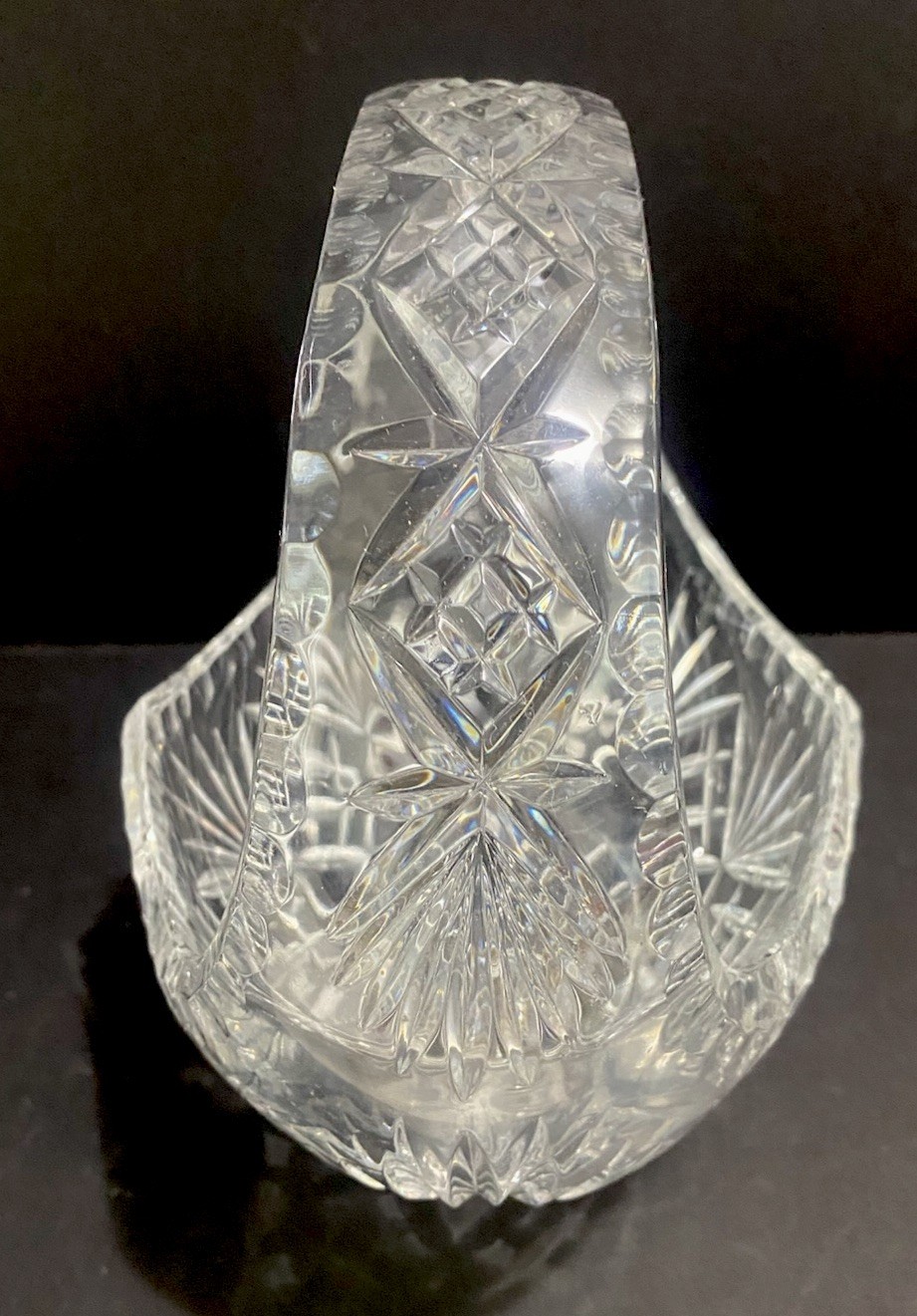 VINTAGE LARGE/HEAVY CZECH CUT LEAD CRYSTAL BASKET BOHEMIAN 8 1/4”x 9”