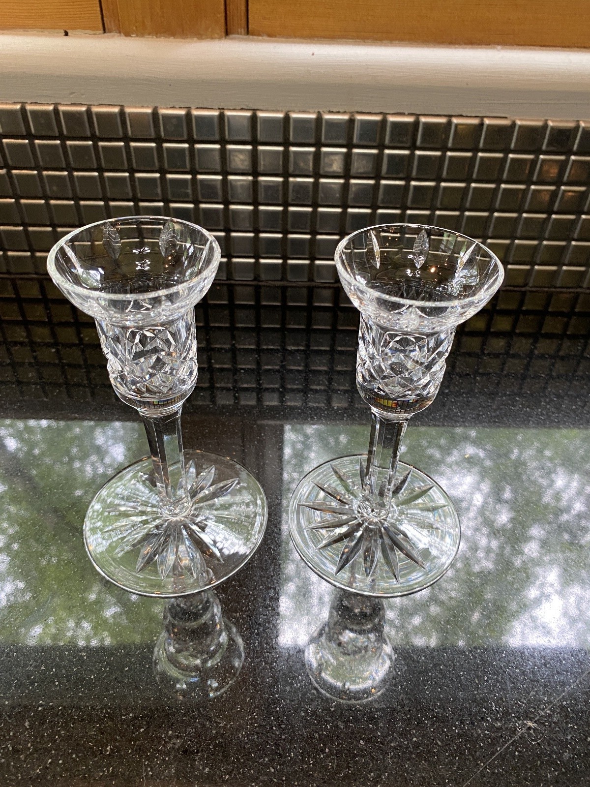 GORGEOUS Waterford Crystal Lismore Clear Candlestick Holders 6″H IRELAND STAMPED