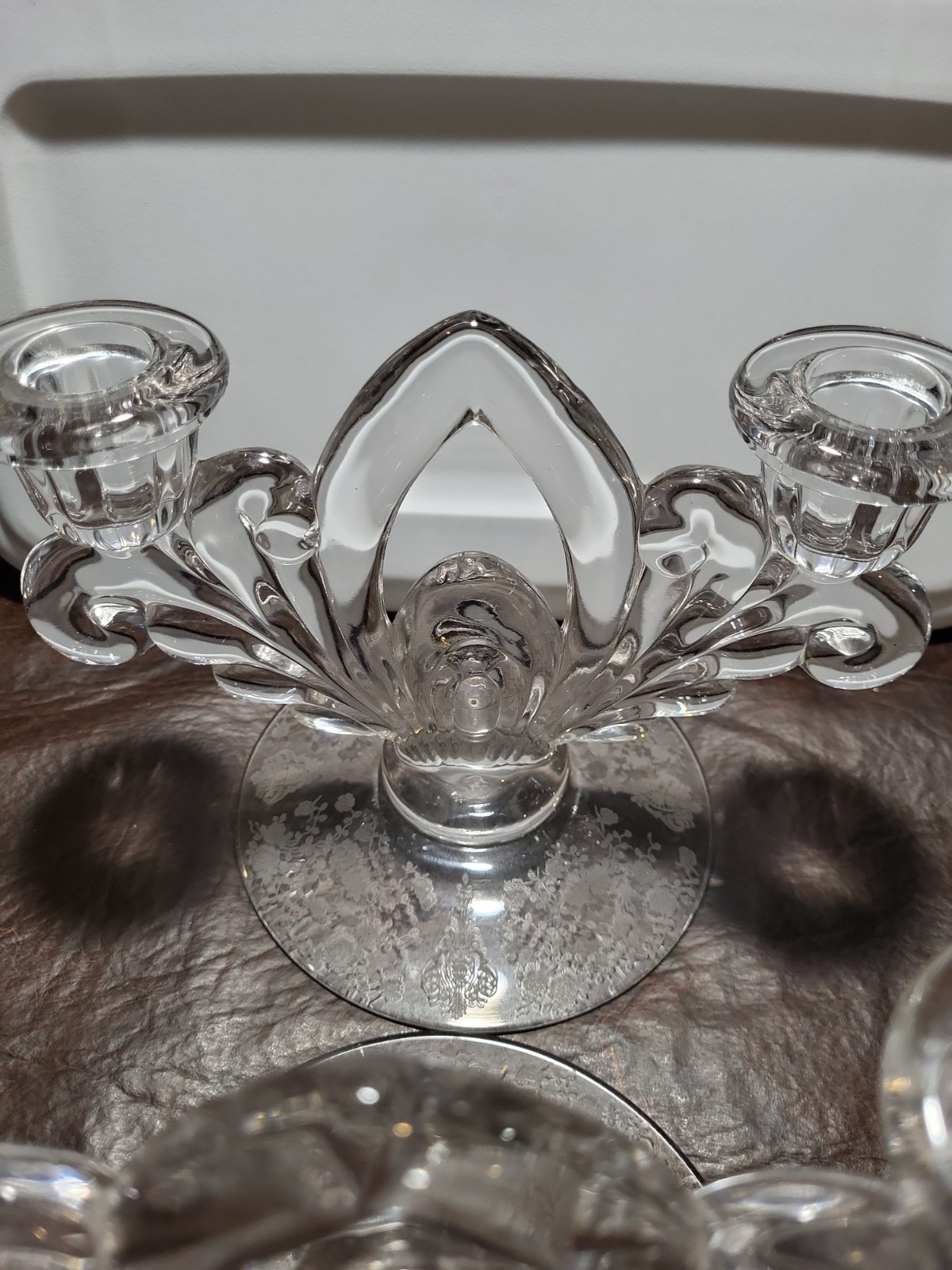 Cambridge Glass Rosepoint Keyhole Candelabras Set And Single Taper Candle Holder