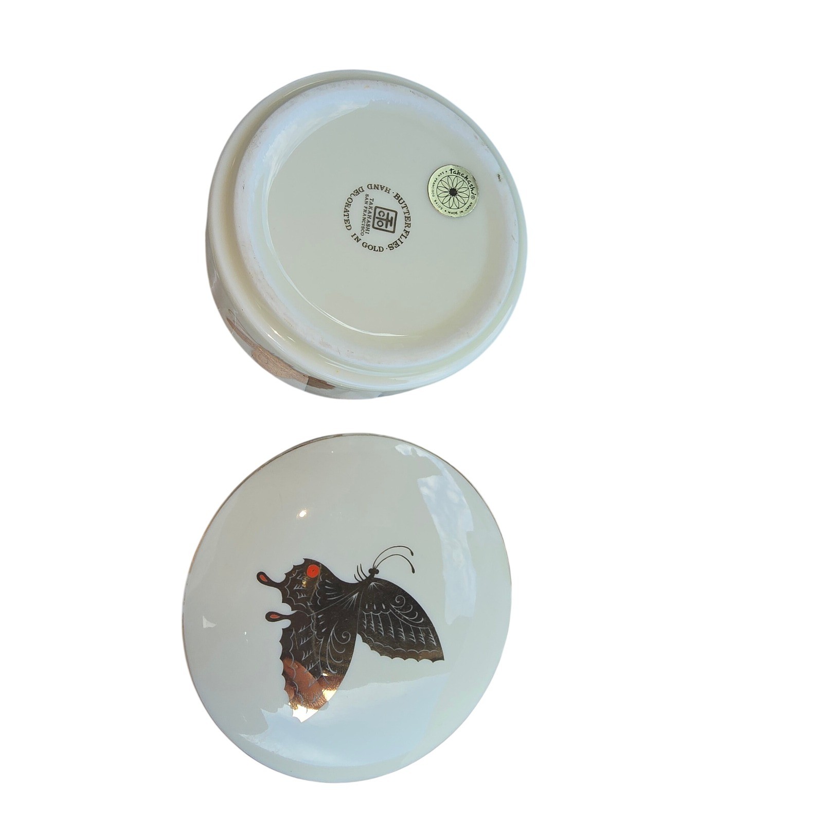 Vintage Takahashi San Francisco Butterflies Porcelain Trinket Box Gold Japan