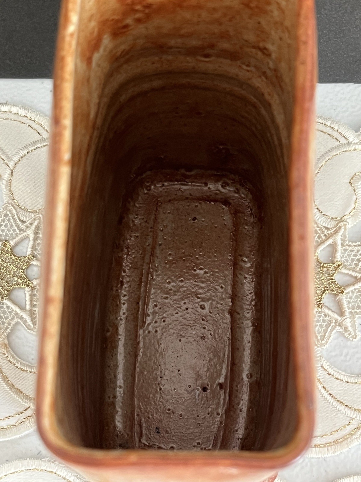 Hand Built Studio Pottery Vase Vessel Glaze Like Rust 5×4” Rectangle Signed