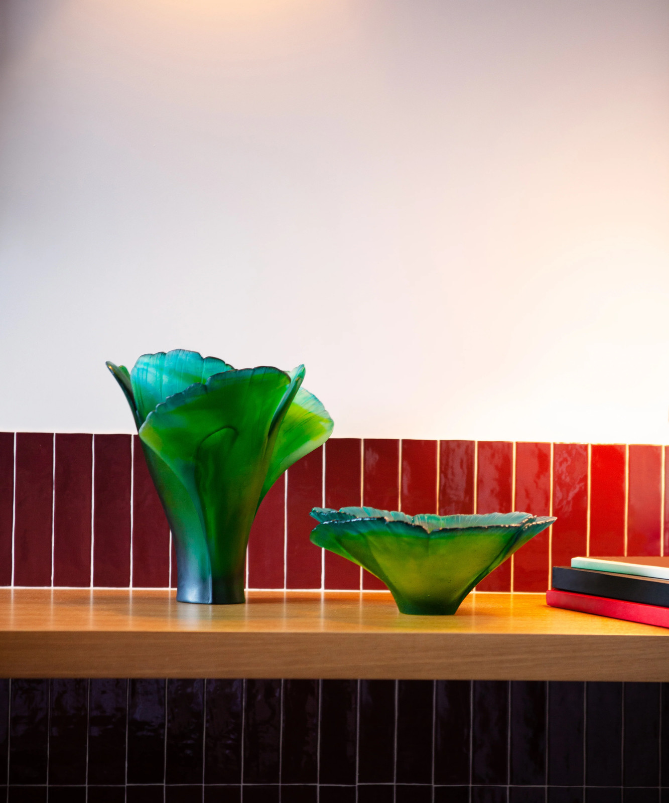 Daum Home Décor – Large green Ginkgo vase sublimated Daum glass paste – 3409