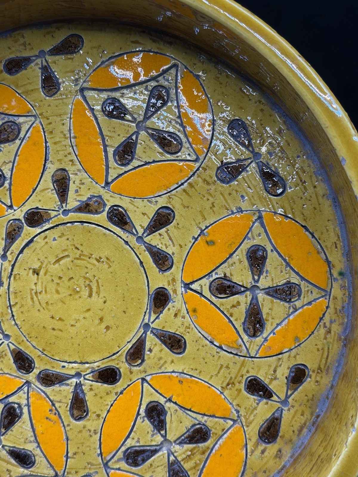VTG RARE 1960’s MCM Bitossi Ashtray Mustard Yellow Orange Geometric Pattern 8″