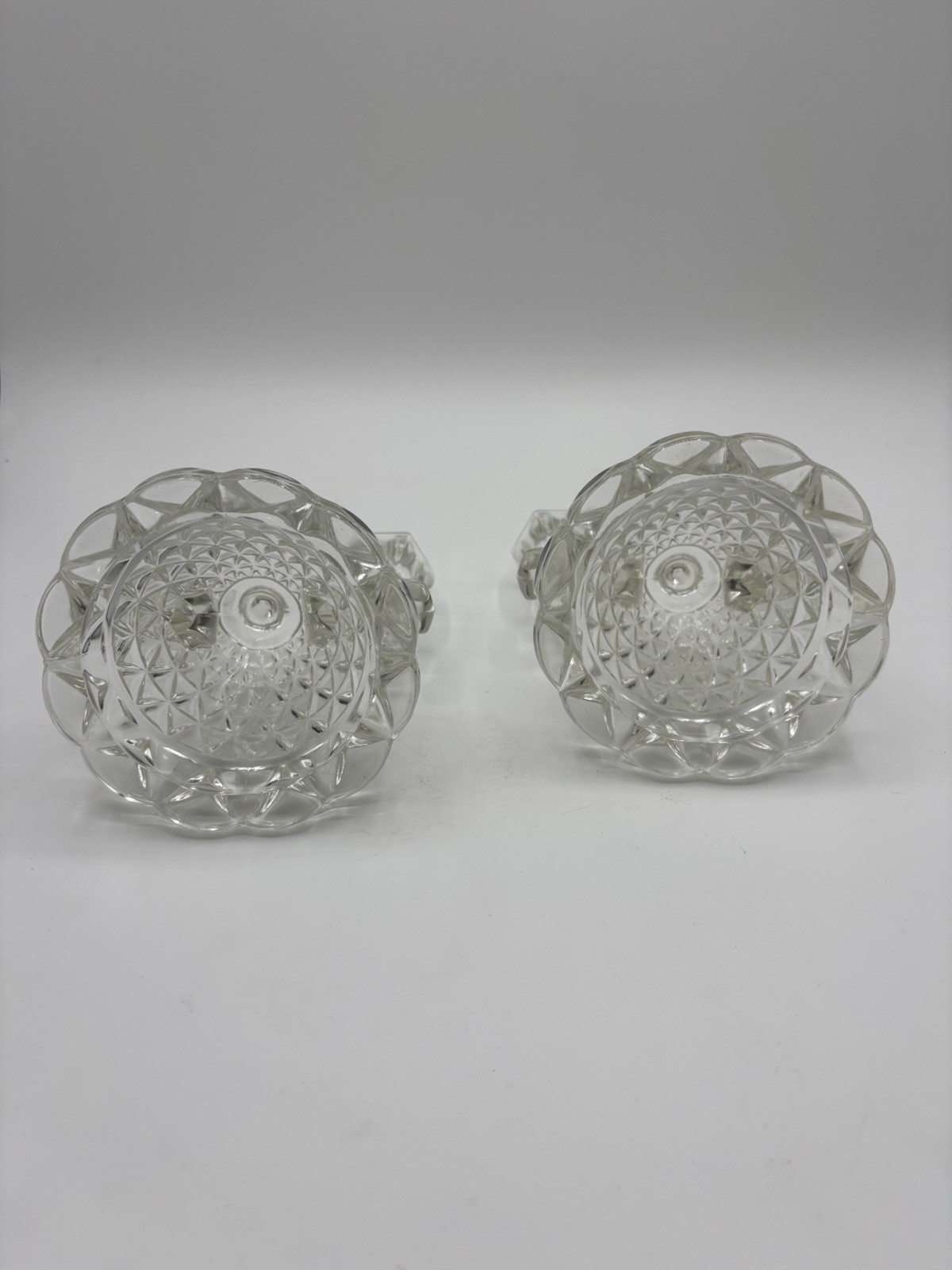 VTG Pair of Pressed glass Diamond Pattern Double Arm Candle Holders