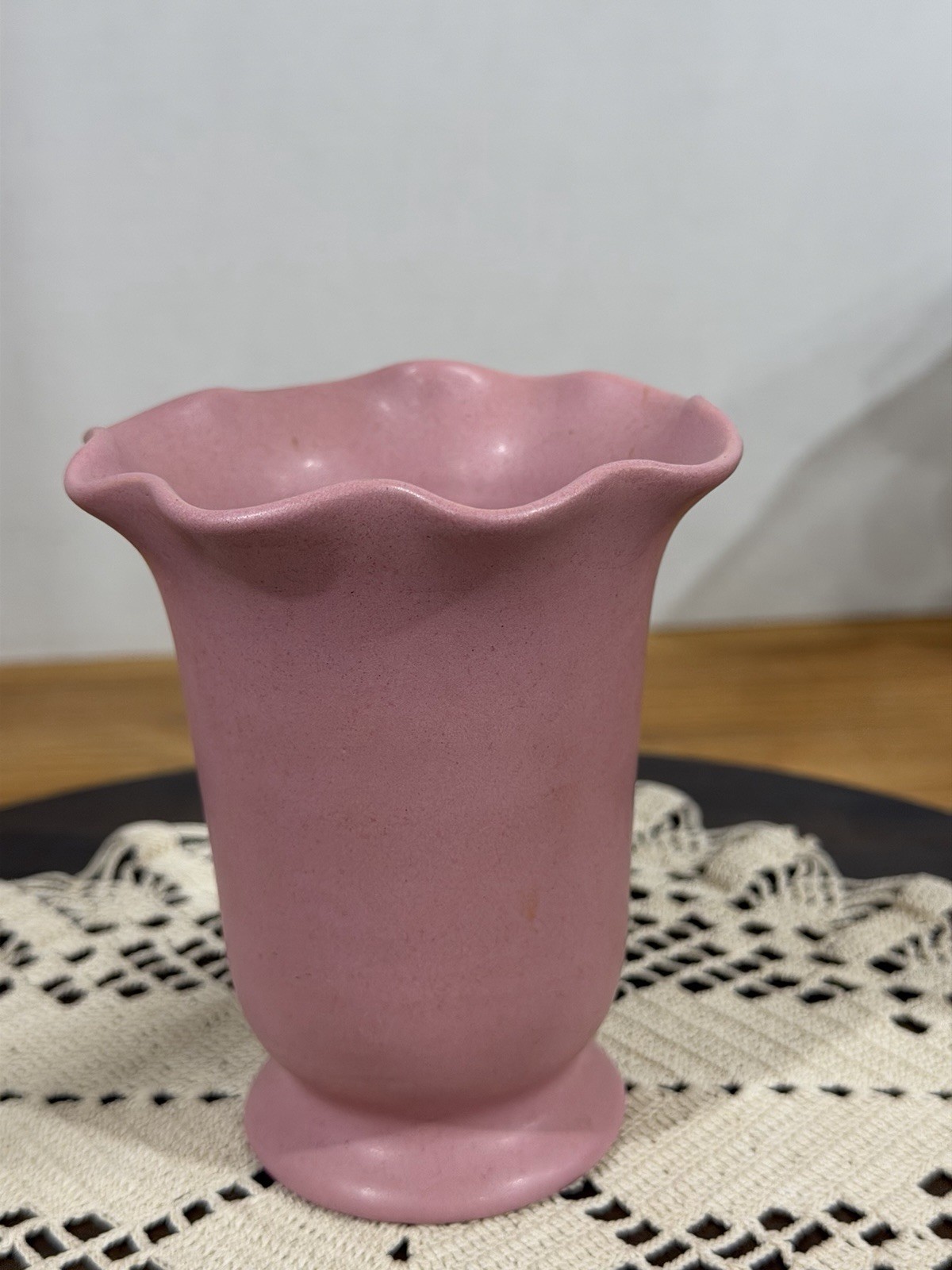 Vintage Rosemeade Dakota Pottery Rose Pink Unglazed Ruffle Vase
