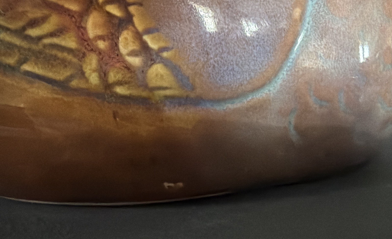 Glazed Glossy Ceramic Duck Figurine Decorative Brown Orange Blue