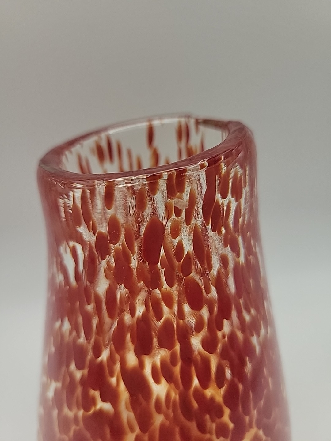 Hand Blowed Glass Vase Dark Orange/Red Splatters No Chips/Cracks See Photos