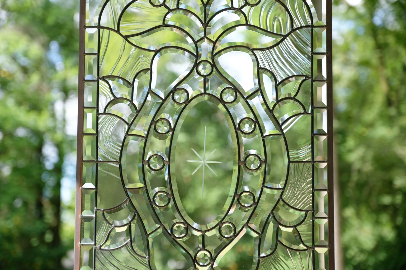 Stunning Handcrafted stained glass Clear Beveled window panel, 20″ x 34″