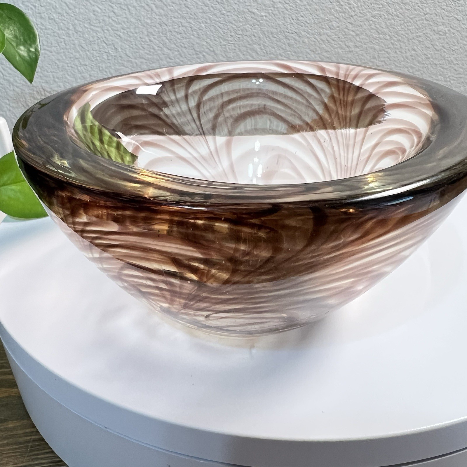 Heavy Blown Glass vase Signed Gato Art Glass Paperweight Bowl 1981