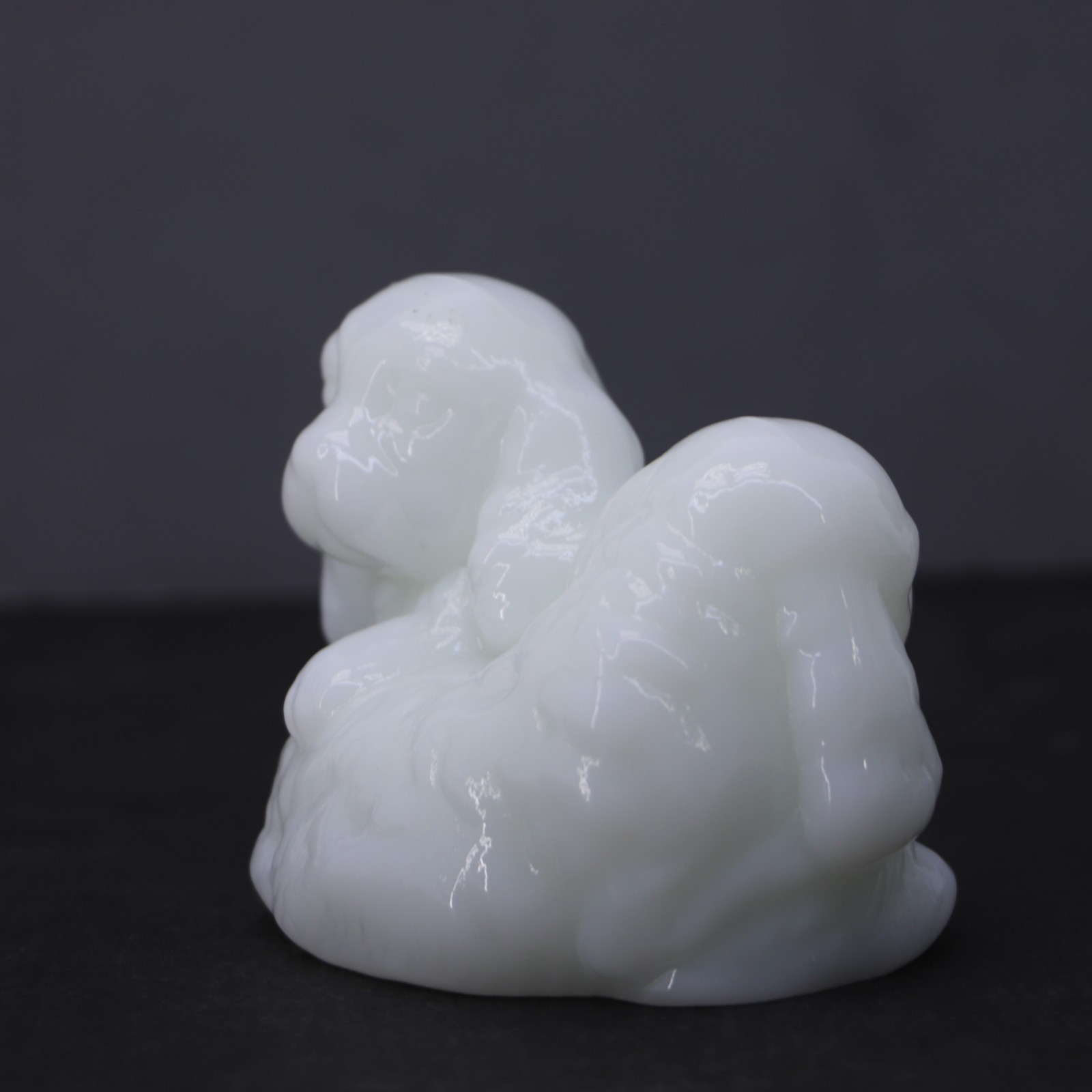 Rare Fenton Puppies White Milk Glass Cocker Spaniels from Fenton Gift Shop