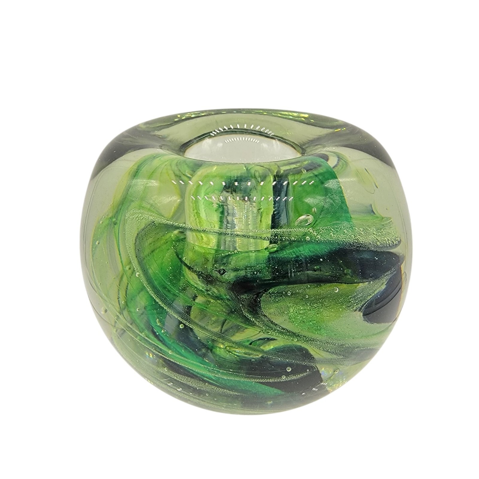Kerry Glass Handcrafted Blown Green Yellow Swirl Taper Candle Holders Set