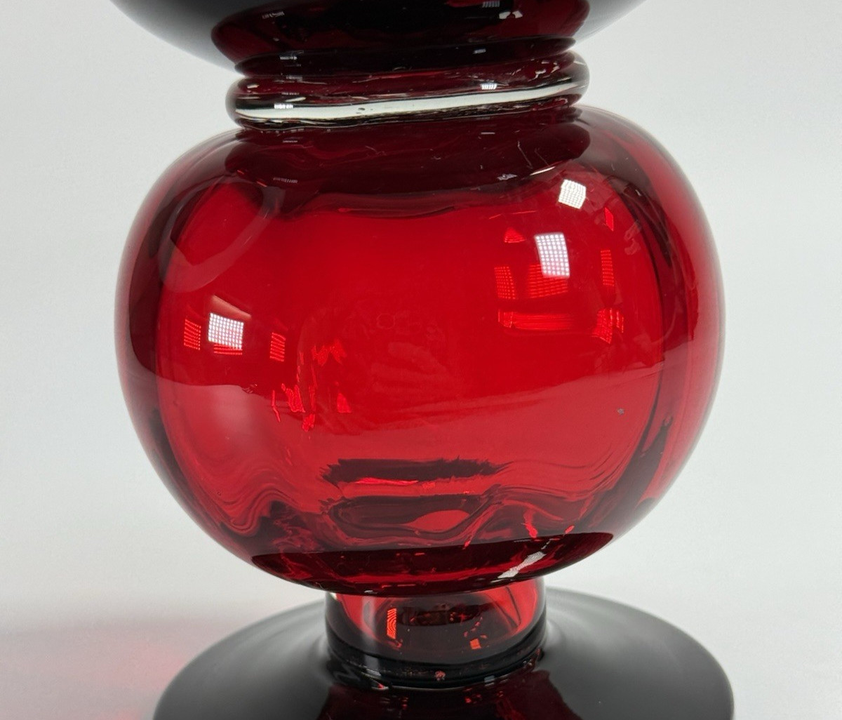Heavy Pretty Black with Red Handblown Vase 10 1/2″ Tall