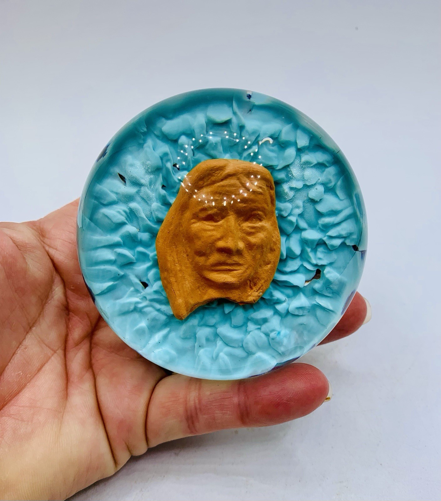 VTG 1972 St. Clair Sulphide Glass Paperweight Native American Ltd Ed