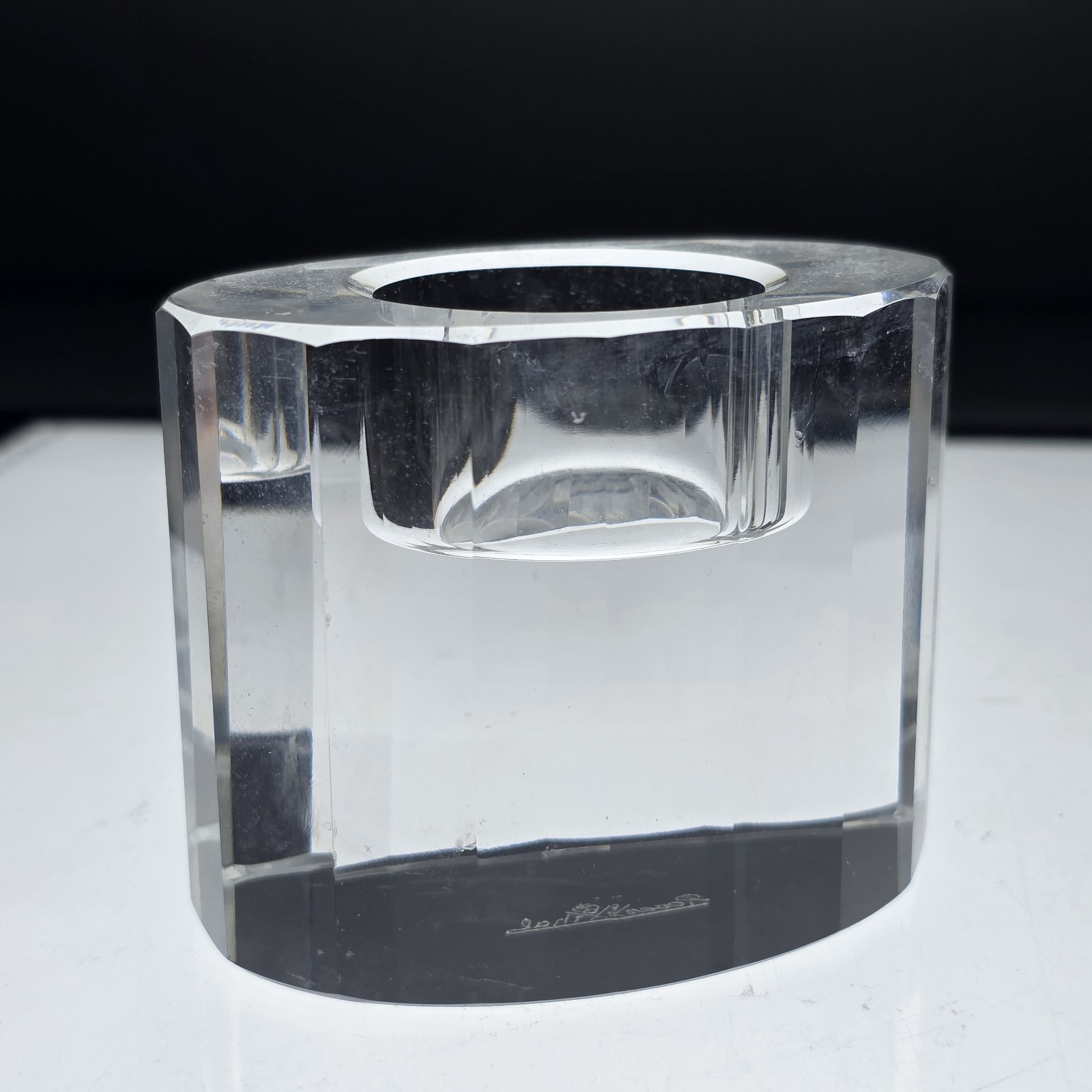 Rosenthal Plaza Faceted Lead Crystal Clear Votive Oval Candle Holder Germany